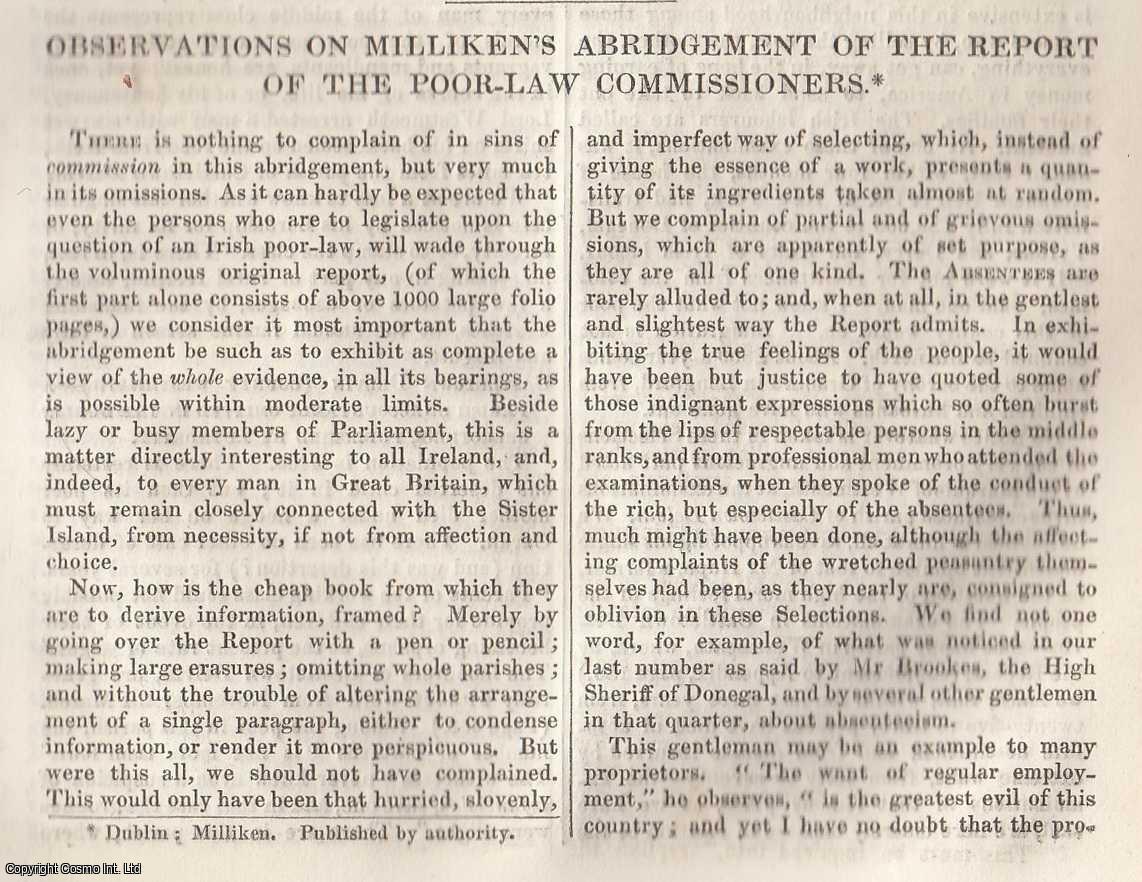 Johnstone, Christian - Observations on Milliken's Abridgement of The Report of The Poor-Law Commissioners. An original article from Tait's Edinburgh Magazine, 1836.