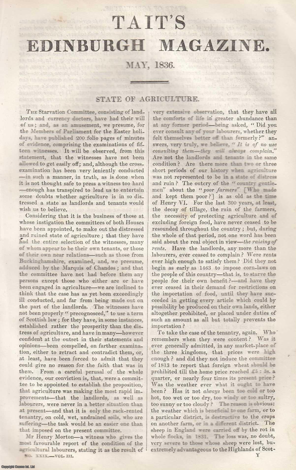 J. J. Darling - State of Agriculture; the Starvation Committee. An original article from Tait's Edinburgh Magazine, 1836.