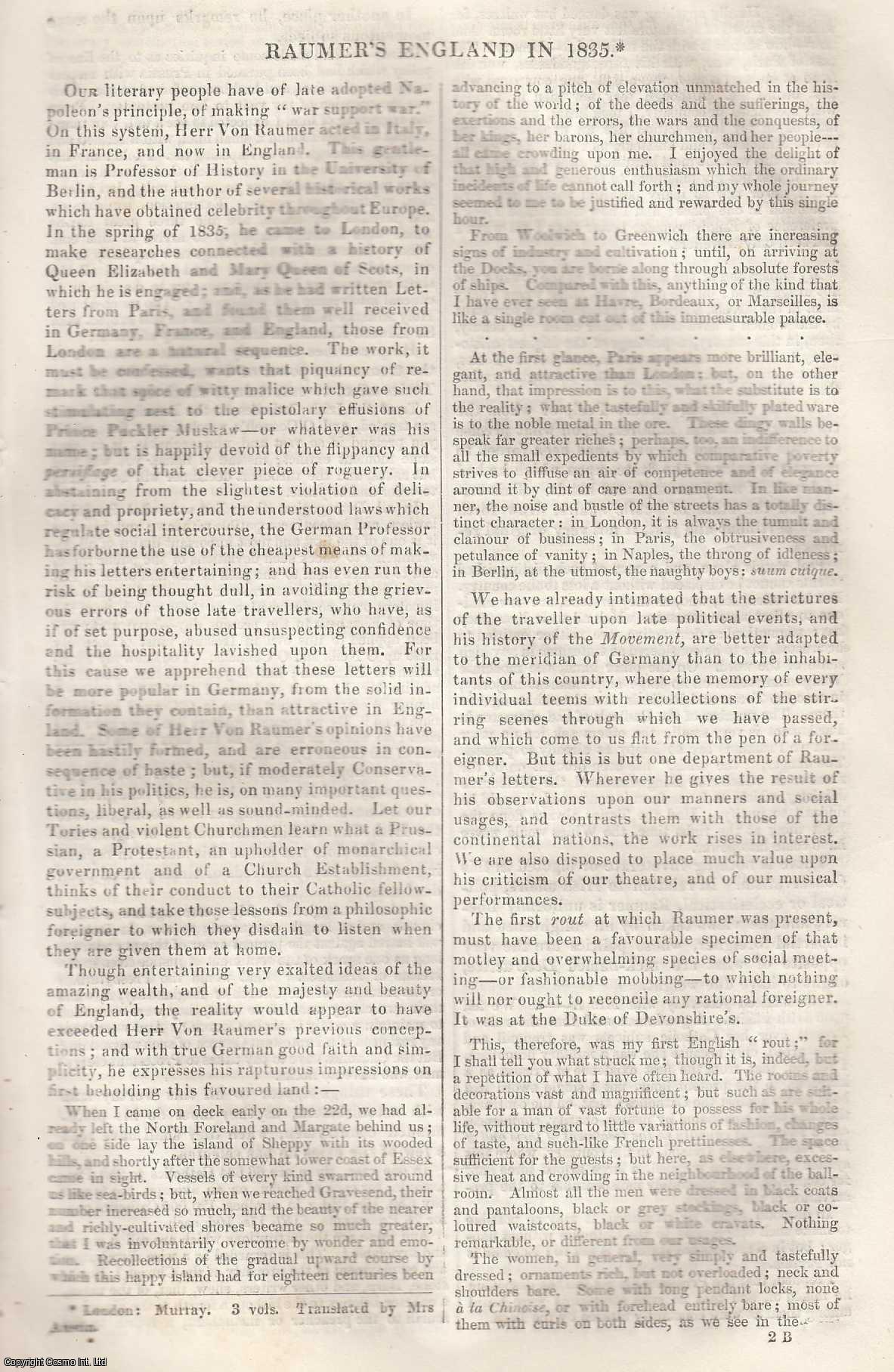 Johnstone, Christian - Raumer's England in 1835. An original article from Tait's Edinburgh Magazine, 1836.