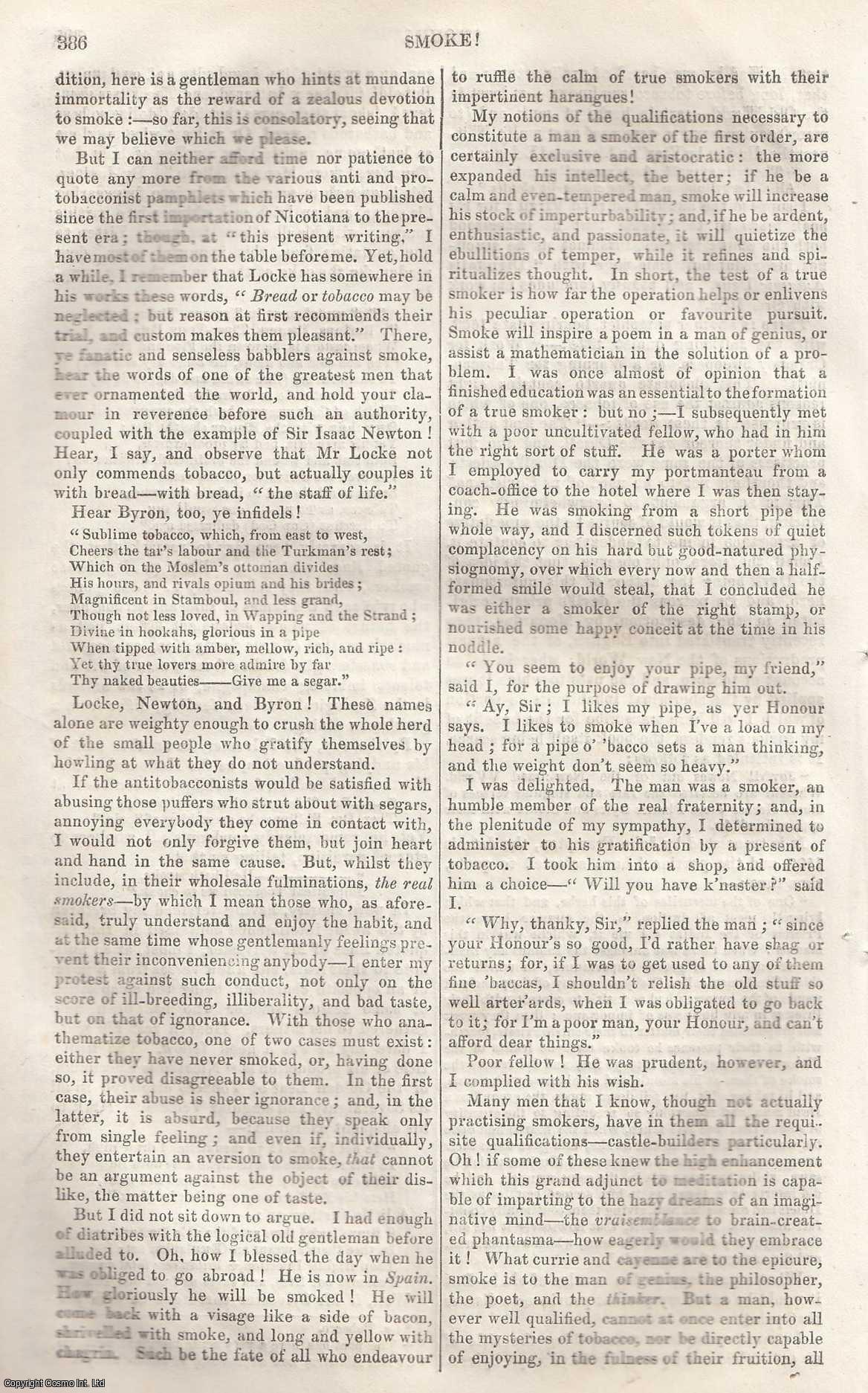 No Author Stated - Smoke! Smoking and Tobacco. An original article from Tait's Edinburgh Magazine, 1836.