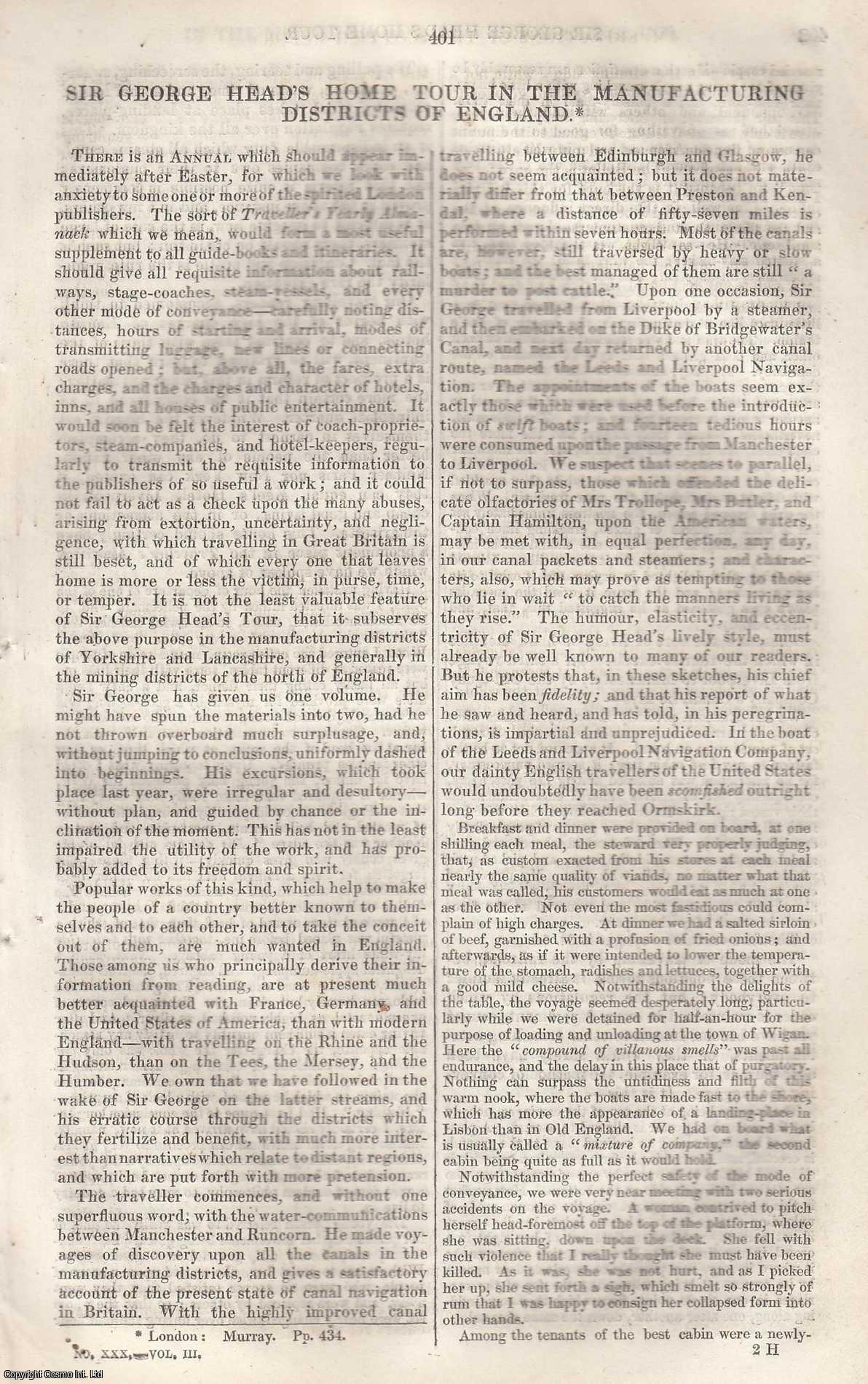 Johnstone, Christian - Sir George Head's Home Tour in The Manufacturing District of England. An original article from Tait's Edinburgh Magazine, 1836.
