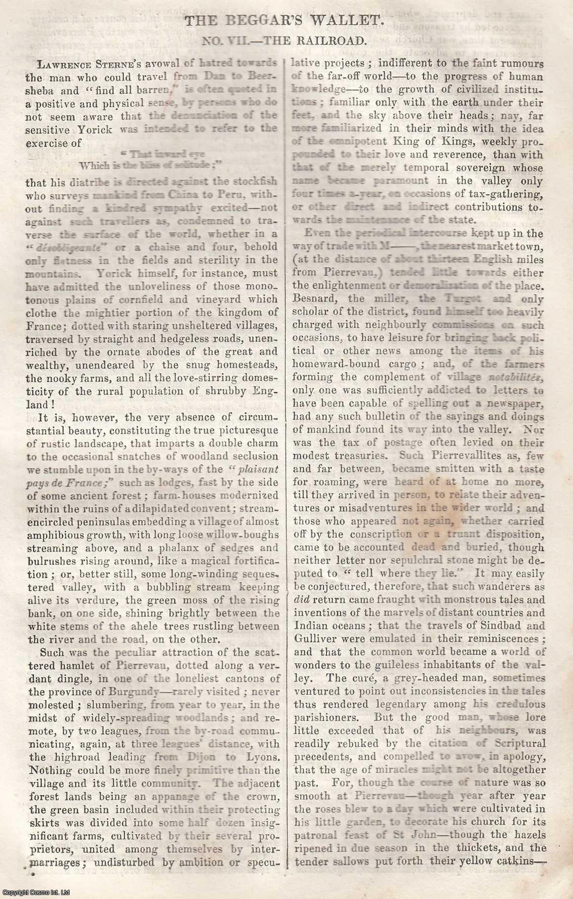 Catherine Gore - The Beggar's Wallet (No. 7): The Railroad. An original article from Tait's Edinburgh Magazine, 1836.