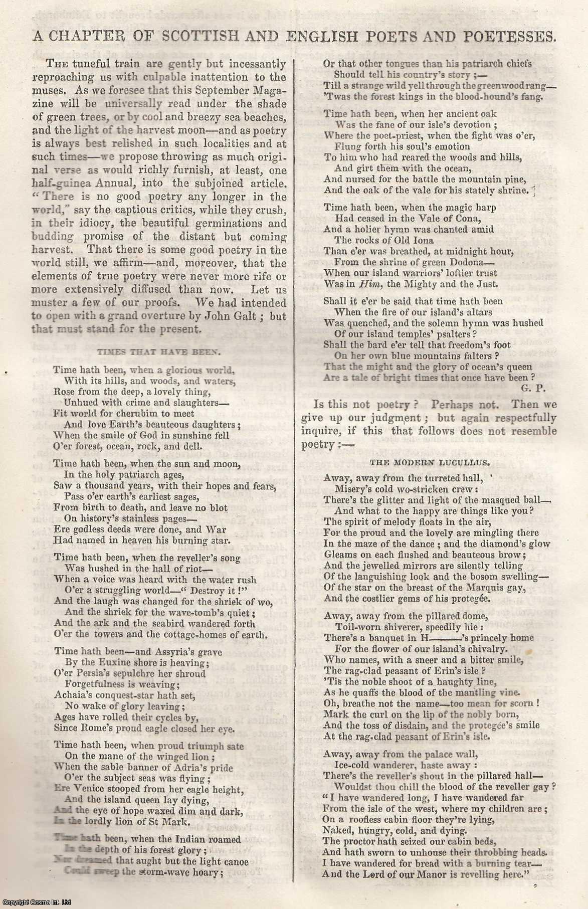 Johnstone, Christian - A Chapter of Scottish and English Poets and Poetesses. An original article from Tait's Edinburgh Magazine, 1836.