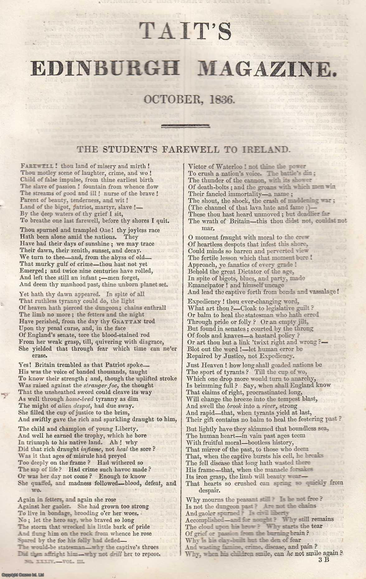 --- - The Student's Farewell to Ireland. An original article from Tait's Edinburgh Magazine, 1836.