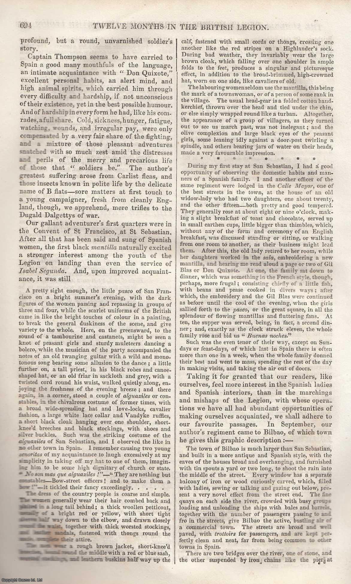 Johnstone, Christian - Twelve Months in The British Legion. An original article from Tait's Edinburgh Magazine, 1836.