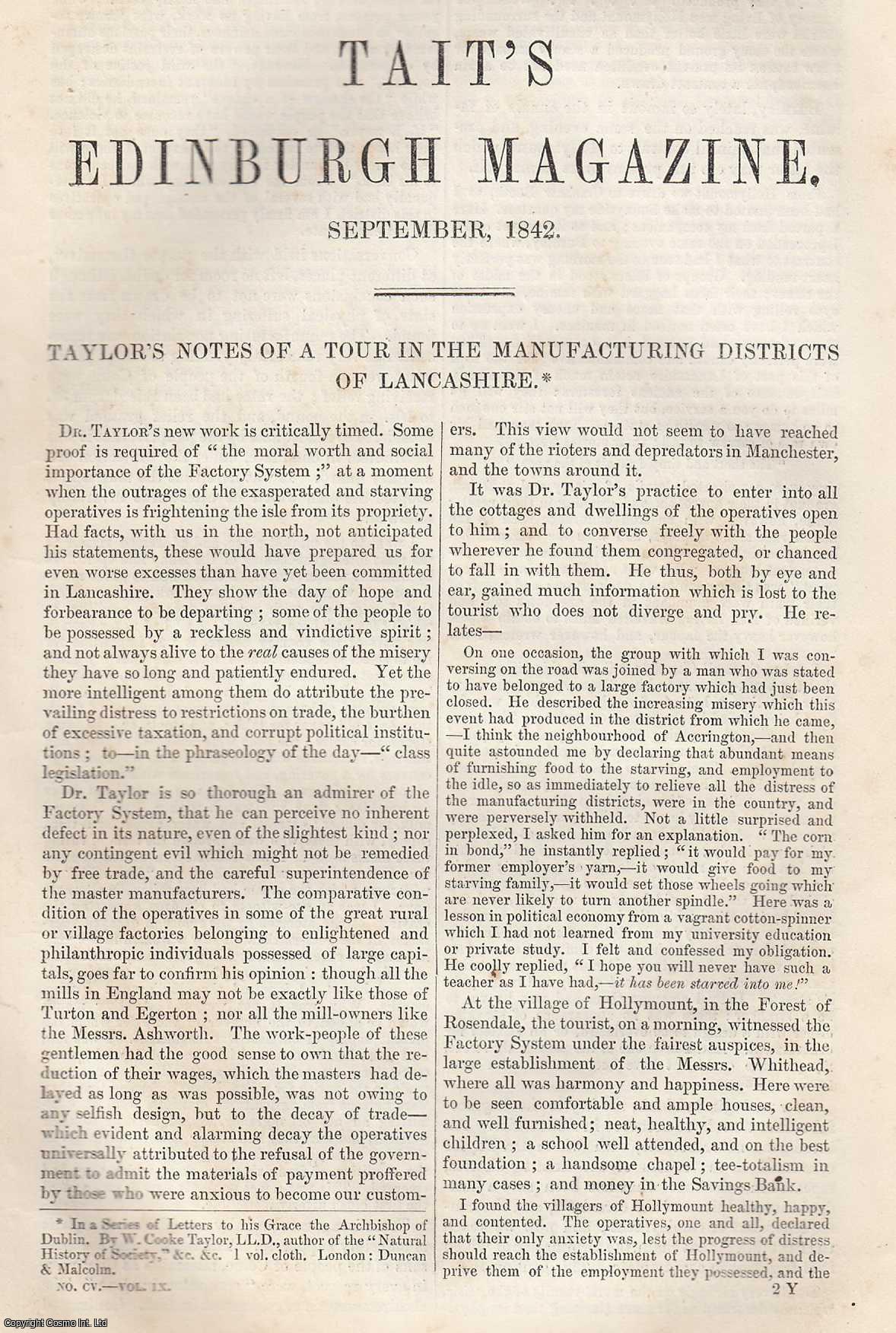 Johnstone, Christian - Taylor's Notes of a Tour in The Manufacturing Districts of Lancashire. An original article from Tait's Edinburgh Magazine, 1842.