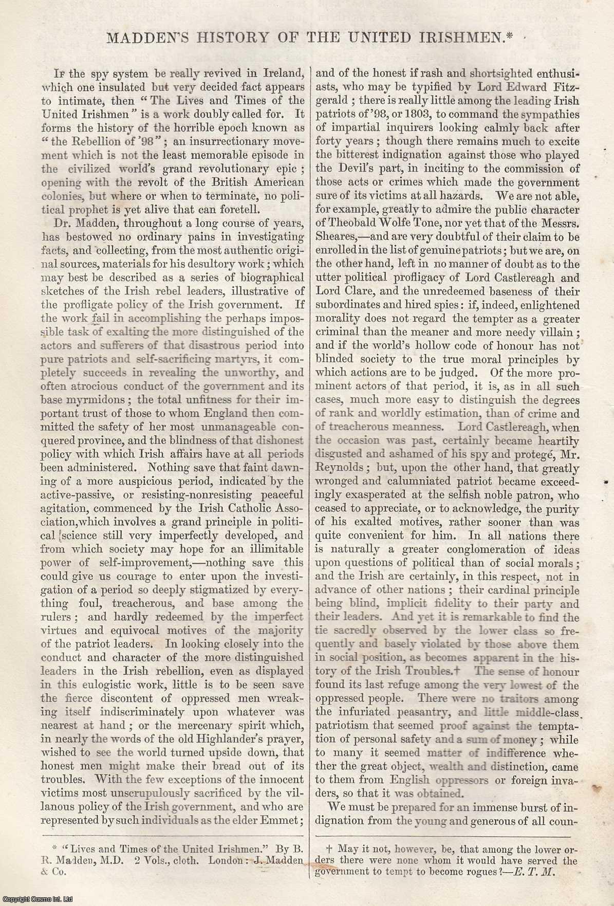 --- - Madden's History of The United Irishmen. An original article from Tait's Edinburgh Magazine, 1842.
