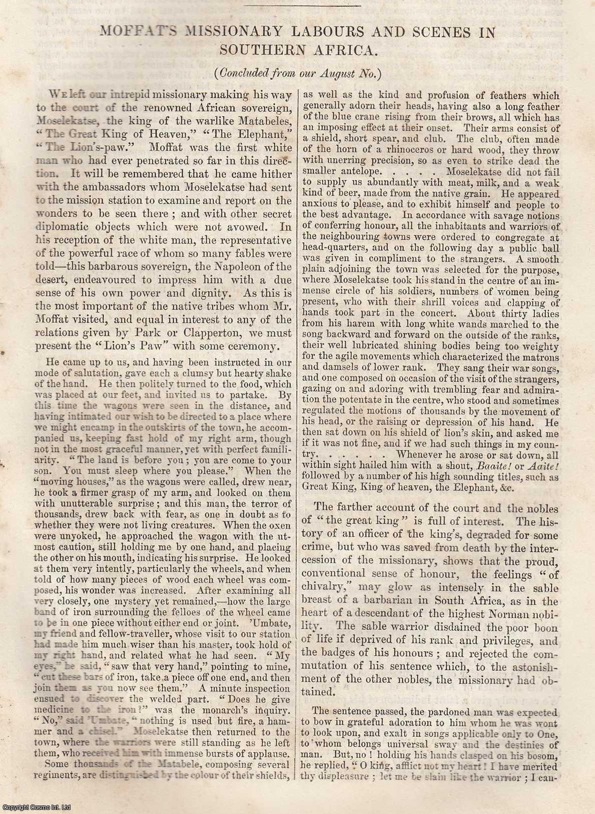 Johnstone, Christian - Moffat's Missionary Labours and Scenes in Southern Africa (Part 2, concluded.). An original article from Tait's Edinburgh Magazine, 1842.