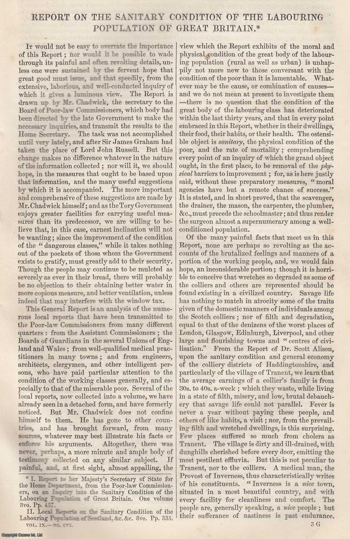 Johnstone, Christian - Report on The Sanitary Condition of The Labouring Population of Great Britain. An original article from Tait's Edinburgh Magazine, 1842.