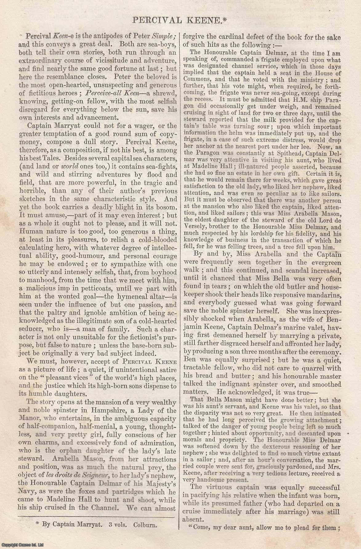 Johnstone, Christian - Percival Keene [By Capt. Marryat]. An original article from Tait's Edinburgh Magazine, 1842.