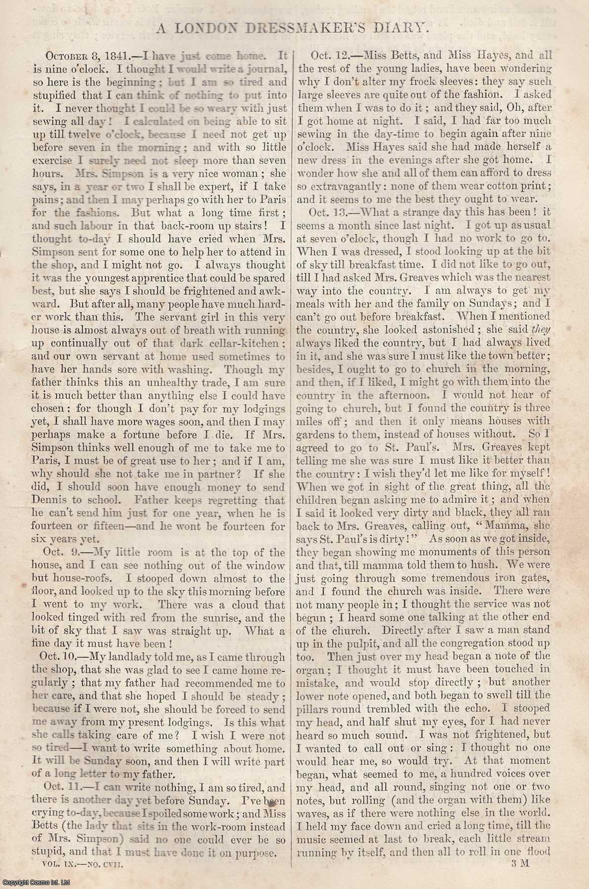 No Author Stated - A London Dressmaker's Diary. An original article from Tait's Edinburgh Magazine, 1842.