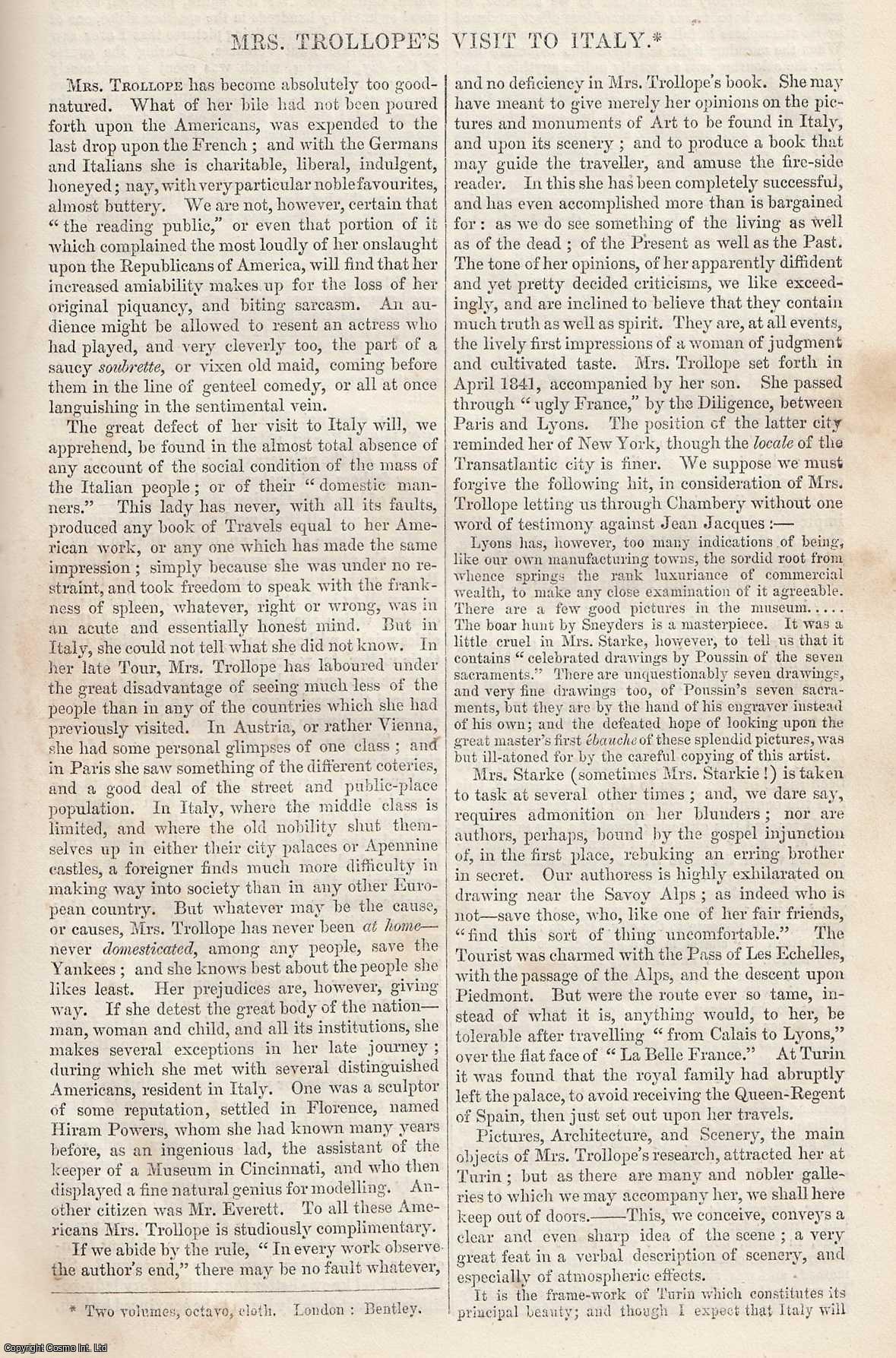 Johnstone, Christian - Mrs. Trollope's Visit to Italy. An original article from Tait's Edinburgh Magazine, 1842.