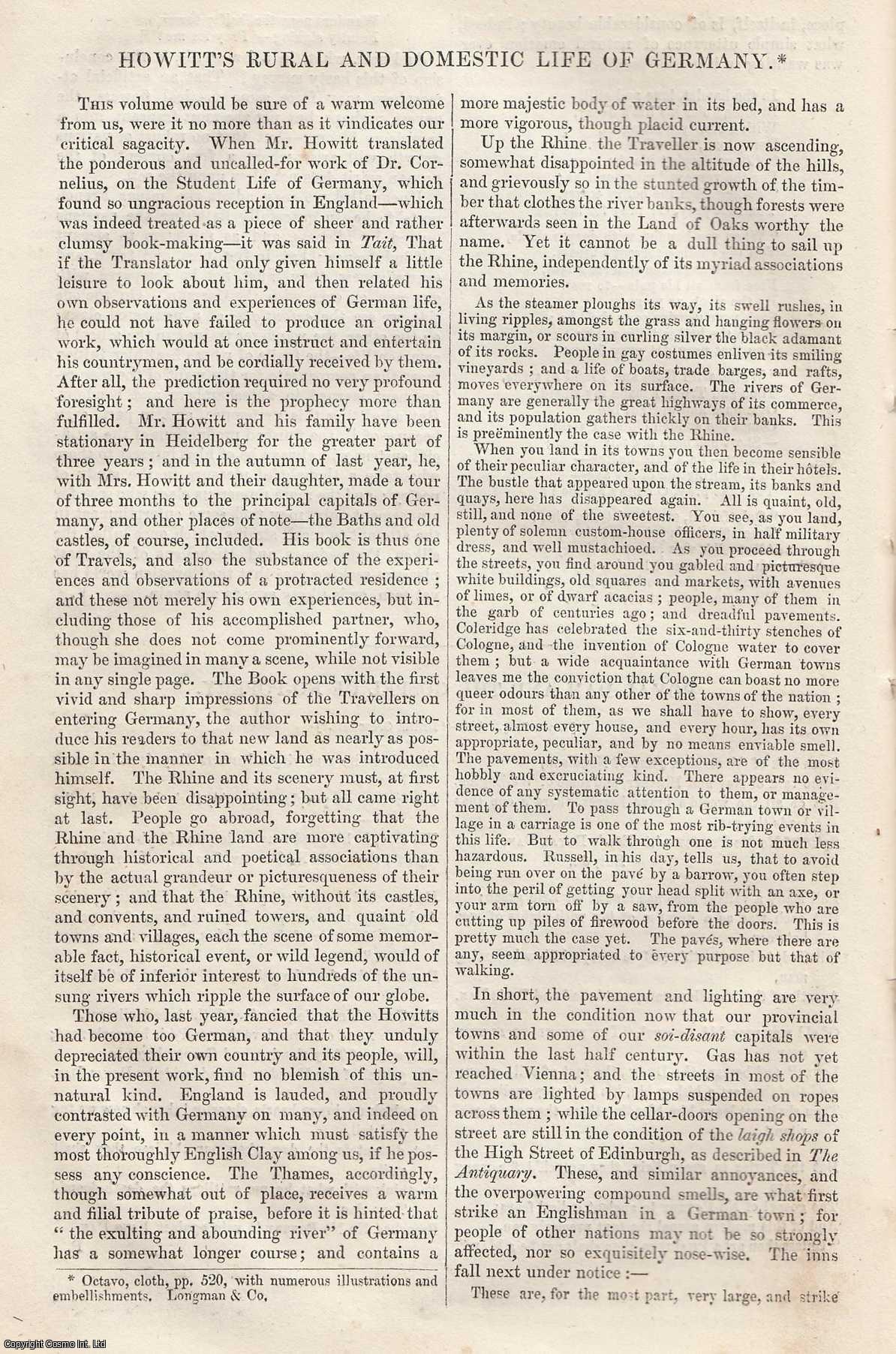Johnstone, Christian - Howitt's Rural and Domestic Life of Germany (Part 1). An original article from Tait's Edinburgh Magazine, 1843.