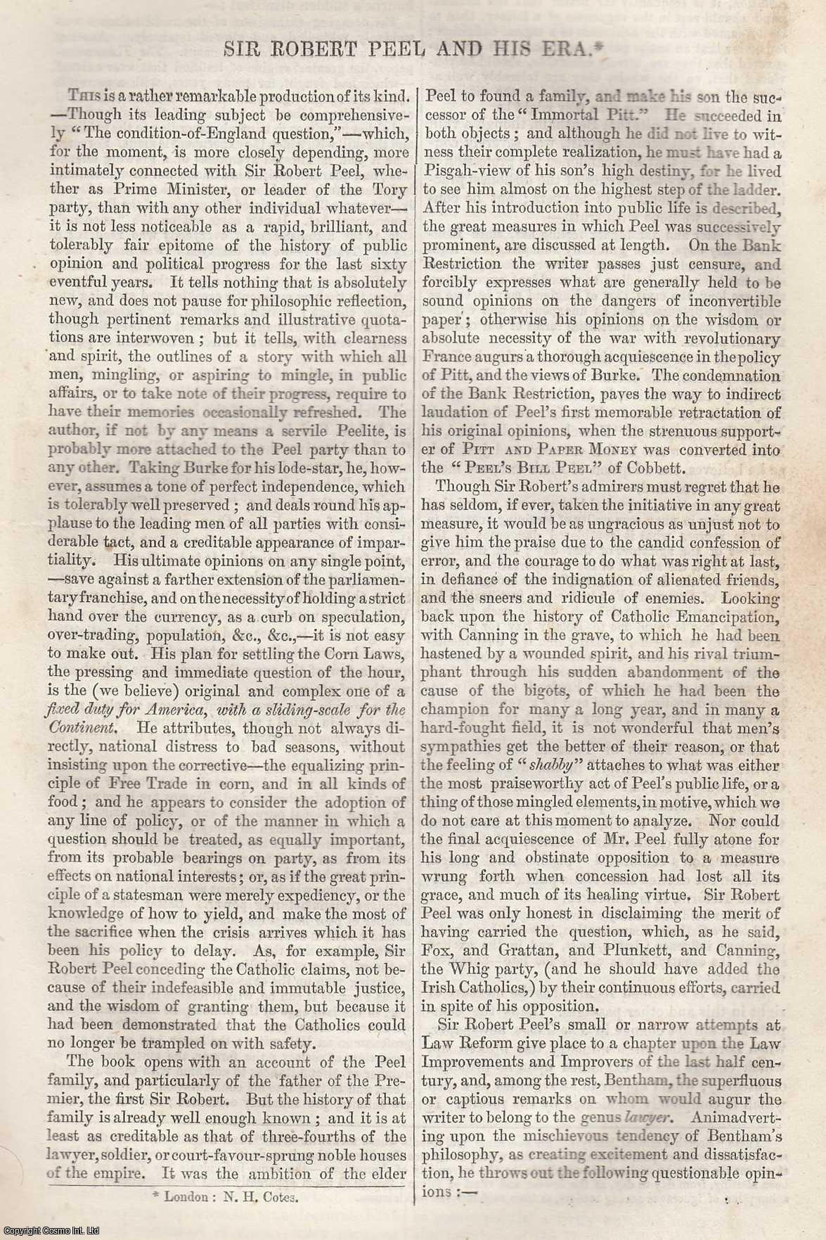 Johnstone, Christian - Sir Robert Peel and His Era. An original article from Tait's Edinburgh Magazine, 1843.