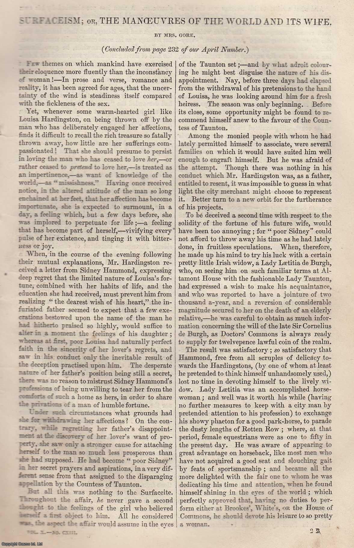 Catherine Gore - Surfaceism (Part 2, No. 2, concluded.). An original article from Tait's Edinburgh Magazine, 1843.