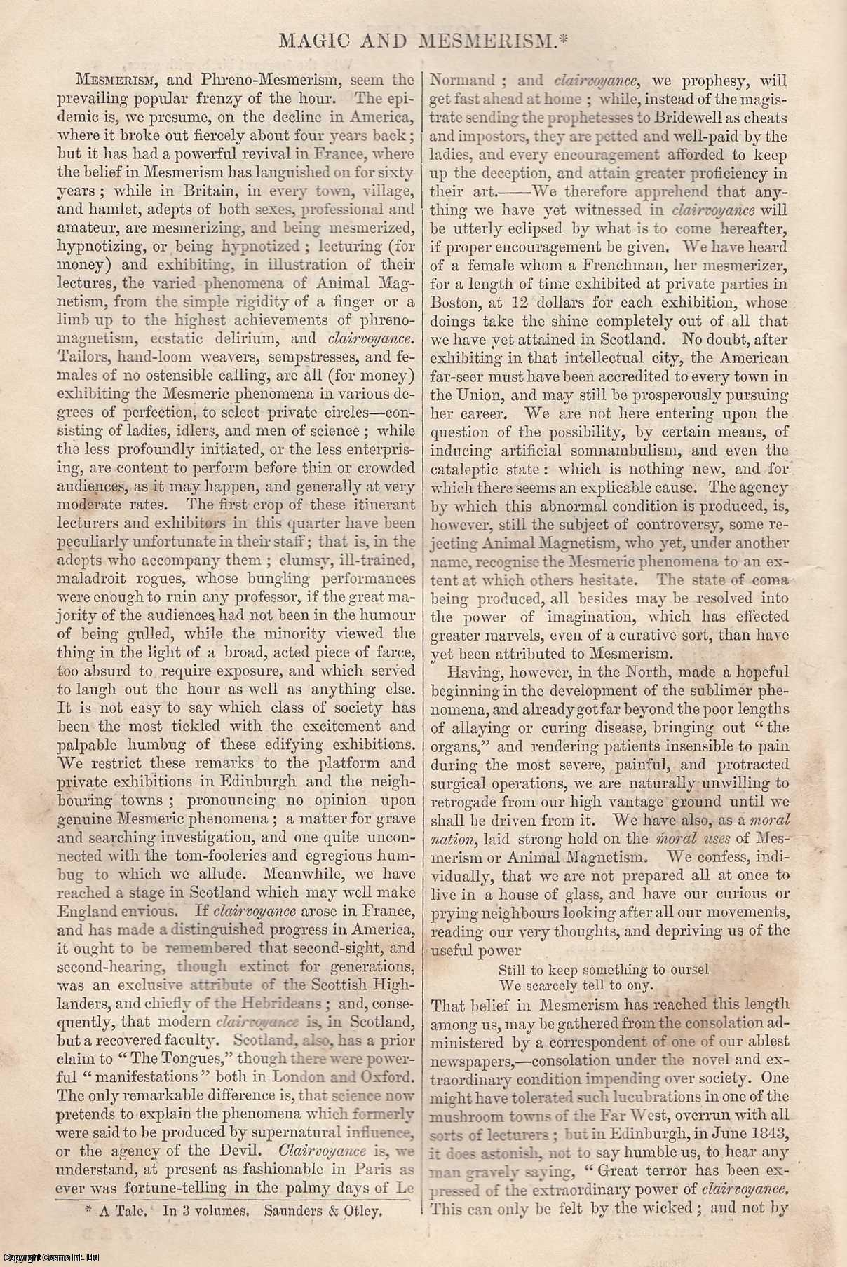 Johnstone, Christian - Magic and Mesmerism. An original article from Tait's Edinburgh Magazine, 1843.