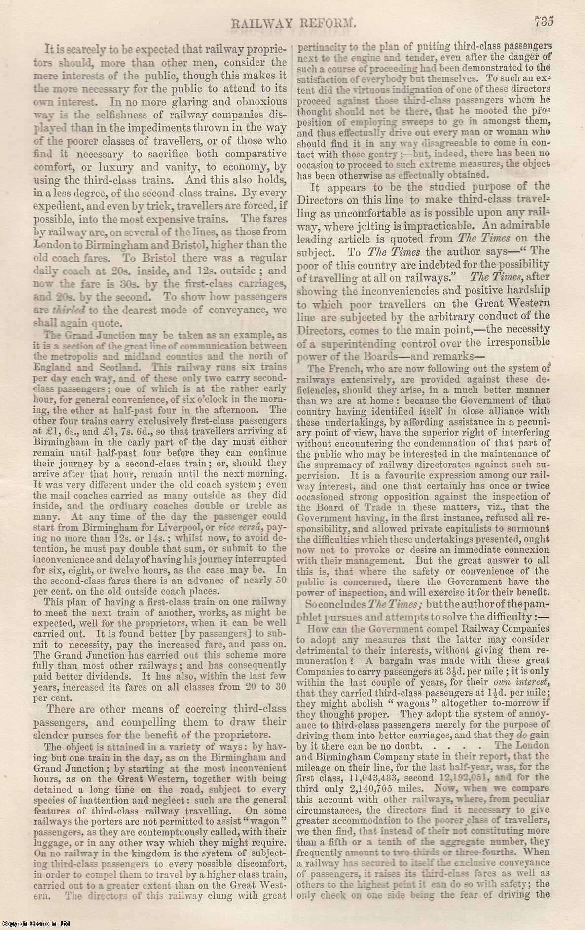 --- - Railway Reform. An original article from Tait's Edinburgh Magazine, 1843.