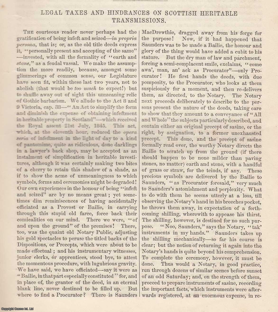 --- - Legal Taxes and Hindrances of Scottish Heritable Transmissions. An original article from Tait's Edinburgh Magazine, 1847.
