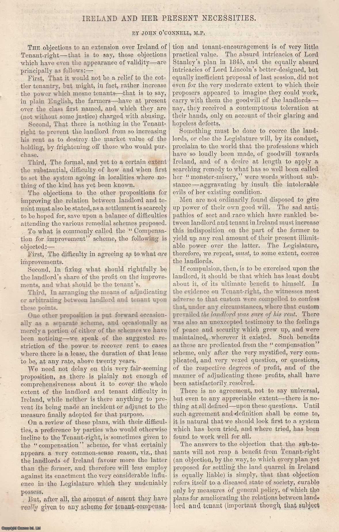 John O'Connell - Ireland and Her Present Necessities. An original article from Tait's Edinburgh Magazine, 1847.