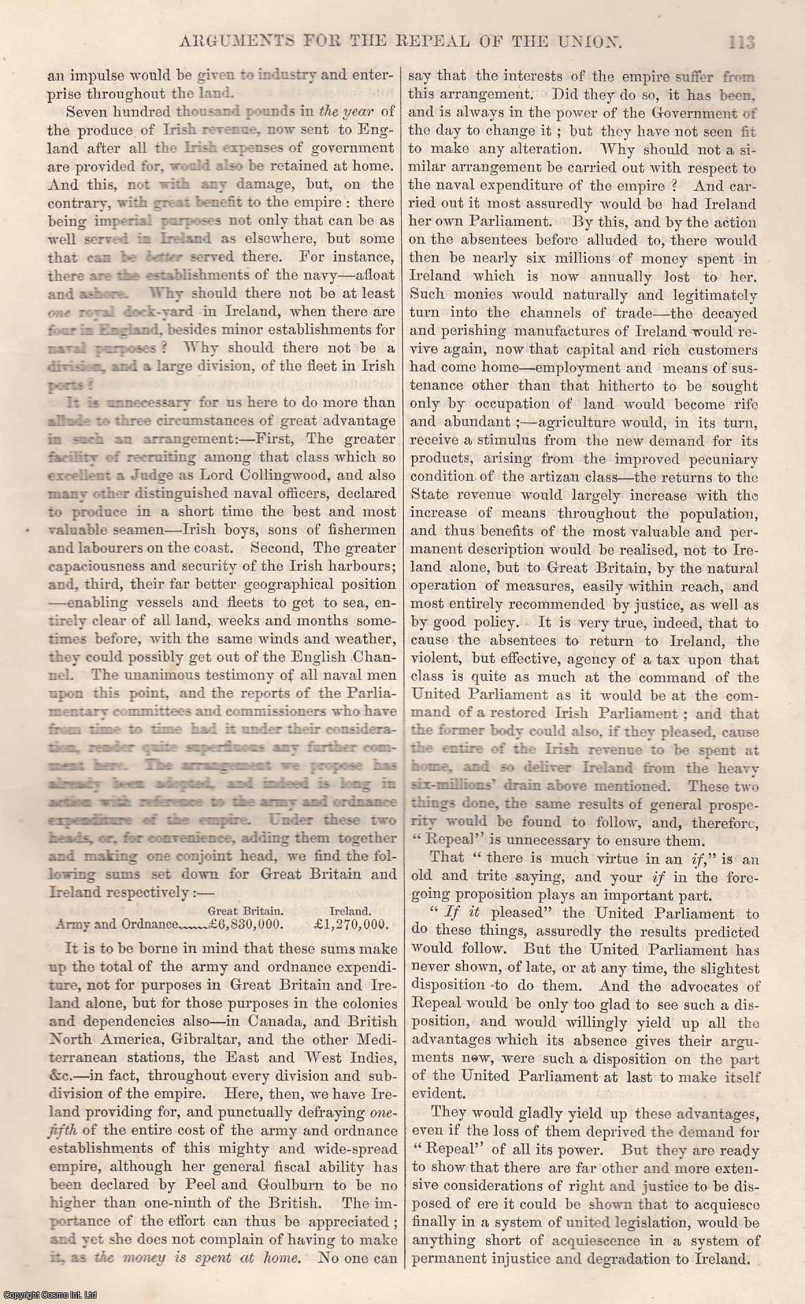 John O'Connell, M.P. - Arguments for The Repeal of The Union. An original article from Tait's Edinburgh Magazine, 1847.