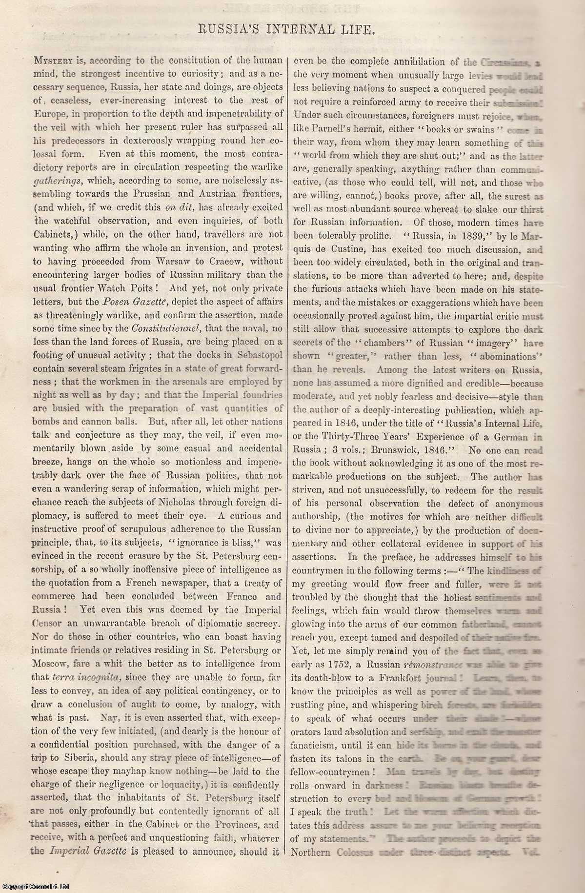 --- - Russia's Internal Life. An original article from Tait's Edinburgh Magazine, 1847.