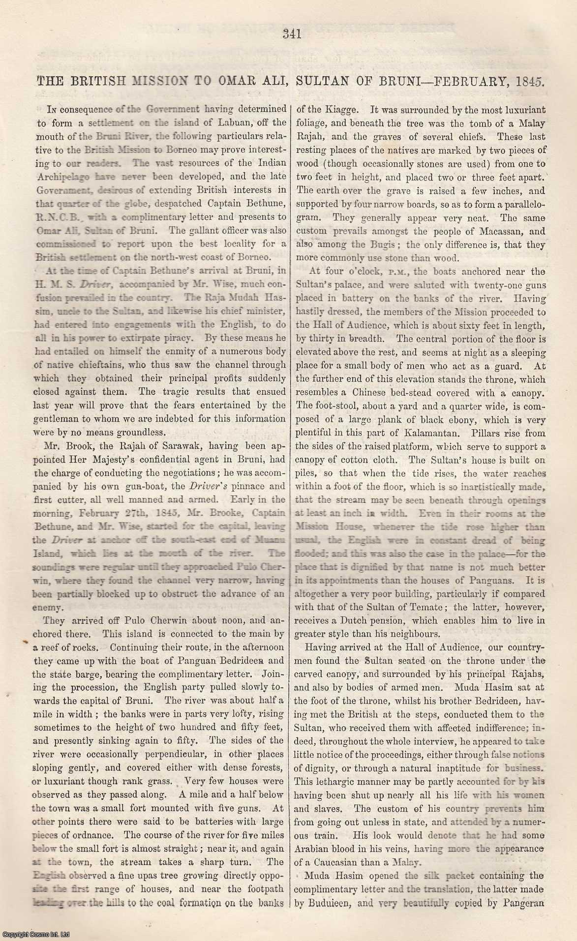 --- - The British Mission to Omar Ali, Sultan of Bruni-February, 1845. An original article from Tait's Edinburgh Magazine, 1847.