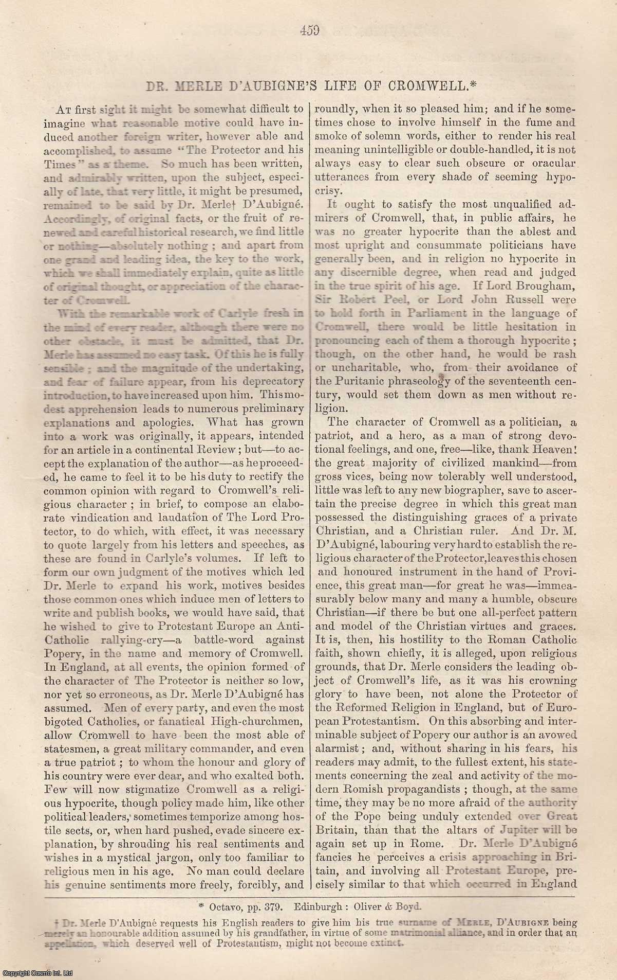 --- - Dr. Merle D' Aubigne's Life of Cromwell. An original article from Tait's Edinburgh Magazine, 1847.