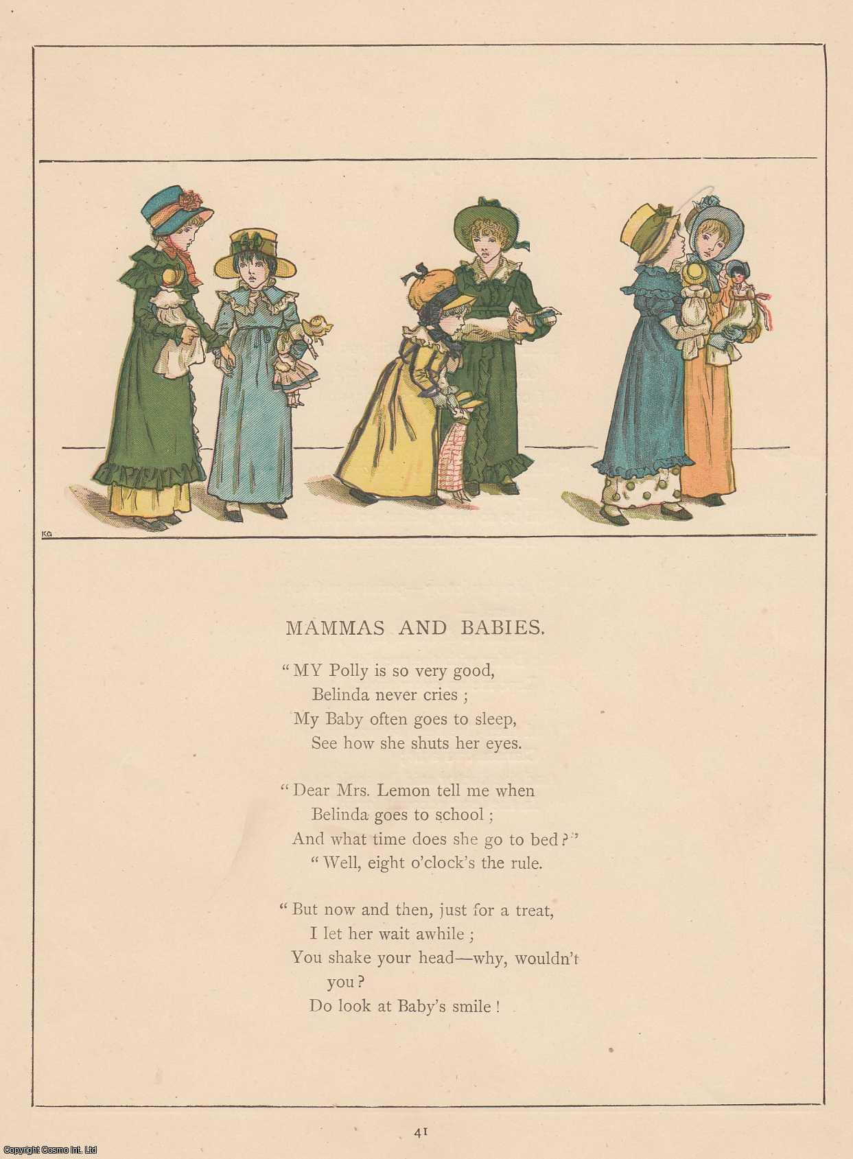 Kate Greenaway - Marigold Garden. Mammas and Babies, with rhyme. An original Kate Greenaway colour print, c.1885 from the work Marigold Garden, printed in colours by the expert printer Edmund Evans.