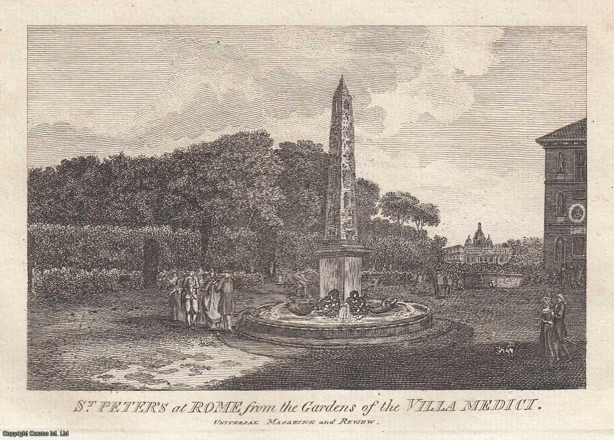 ENGRAVING - St. Peter's at Rome from the Gardens of the Villa Medicui. An attractive original copper engraving from 1790, image size 10 x 15 cms approx. Published by Universal Magazine 1790.