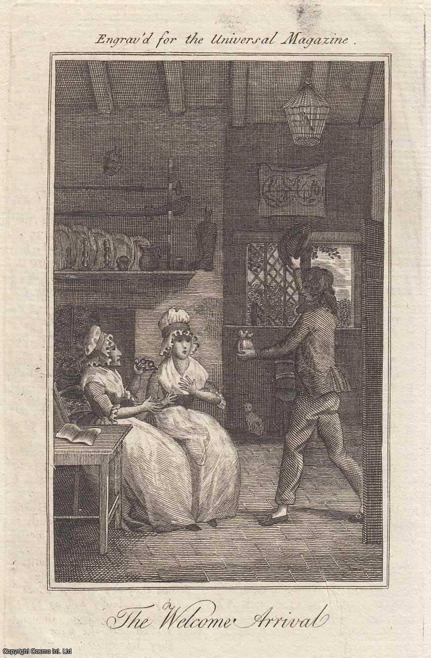 ENGRAVING - The Welcome Arrival. A Tale of the Spanish War. An attractive original copper engraving from 1790, image size 9 x 15 cms approx. Published by Universal Magazine 1790.