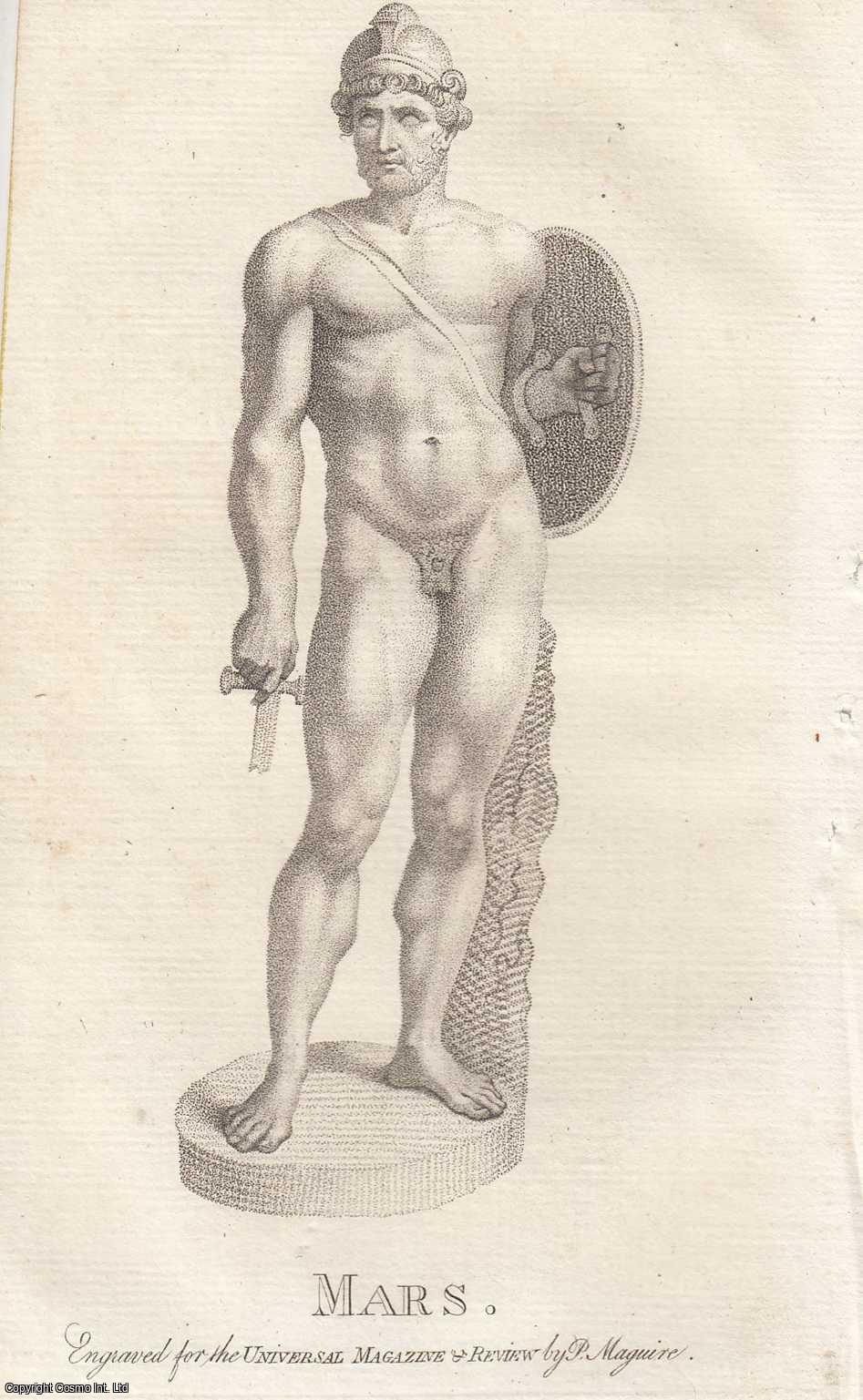 ENGRAVING - Mars, the Son of Juno. An attractive original copper engraving from 1791, image size 9 x 14 cms approx. Published by Universal Magazine 1791.