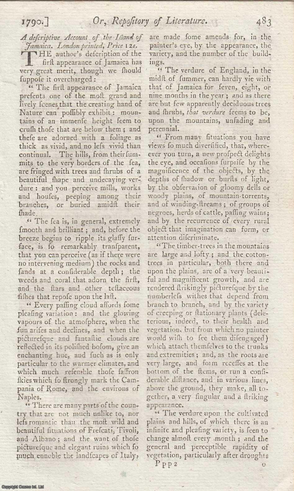 Universal Magazine - A descriptive Account of the Island of Jamaica. An original article from the Universal Magazine, 1790.