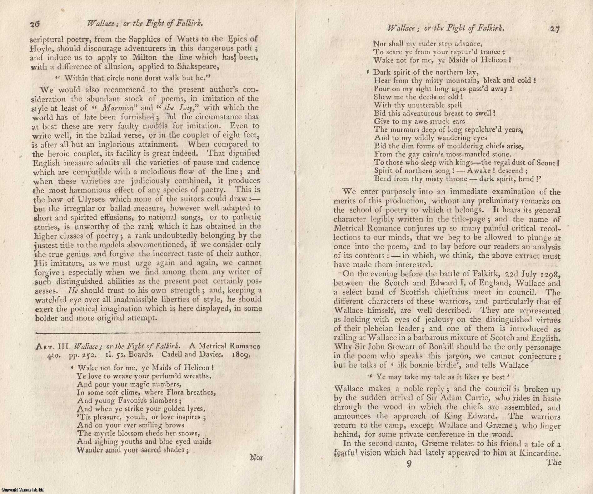 Author Not Stated - Wallace; or The Fight of Falkirk. A Metrical Romance. Published 1809. An original article from the Monthly Review 1810.