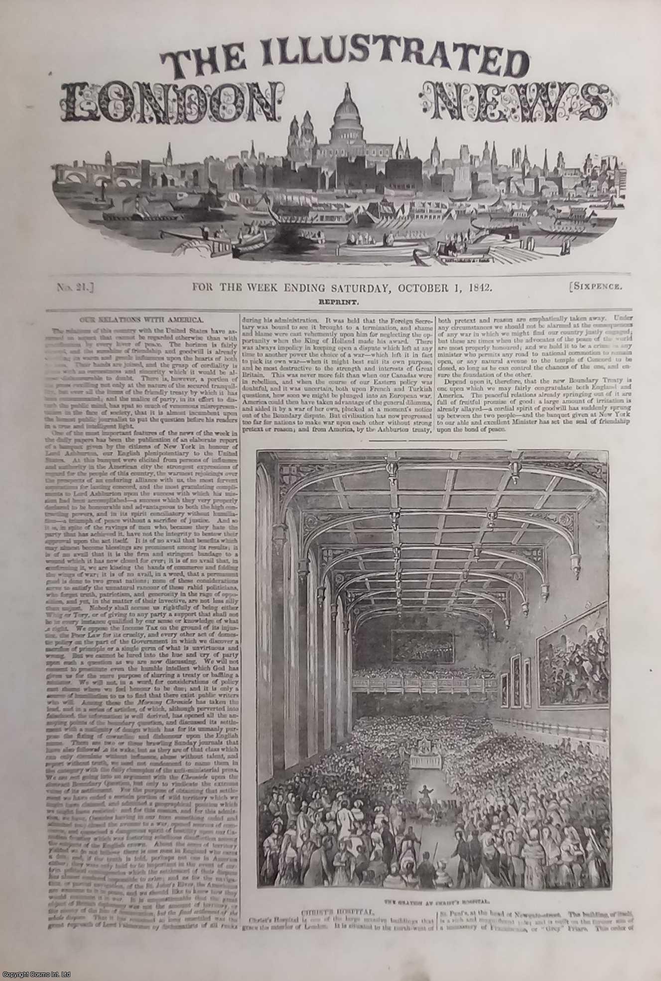 ILLUSTRATED LONDON NEWS - ILN 1842 : Police & Court reports; Great Fire at Liverpool; Our Relations with America; All contained in a COMPLETE original issue of The Illustrated London News. Issue No 21, October 1, 1842.