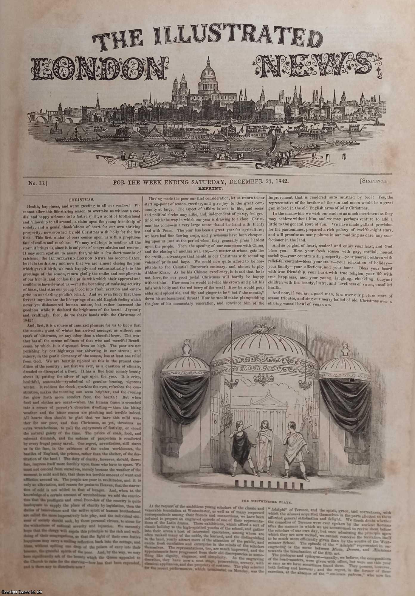 ILLUSTRATED LONDON NEWS - ILN 1842 : Christmas; Charles Buller, MP; The Paris Exchange & Tribunal of Commerce; New Church, Paddington; All contained in a COMPLETE original issue of The Illustrated London News. Issue No 33, December 24, 1842.