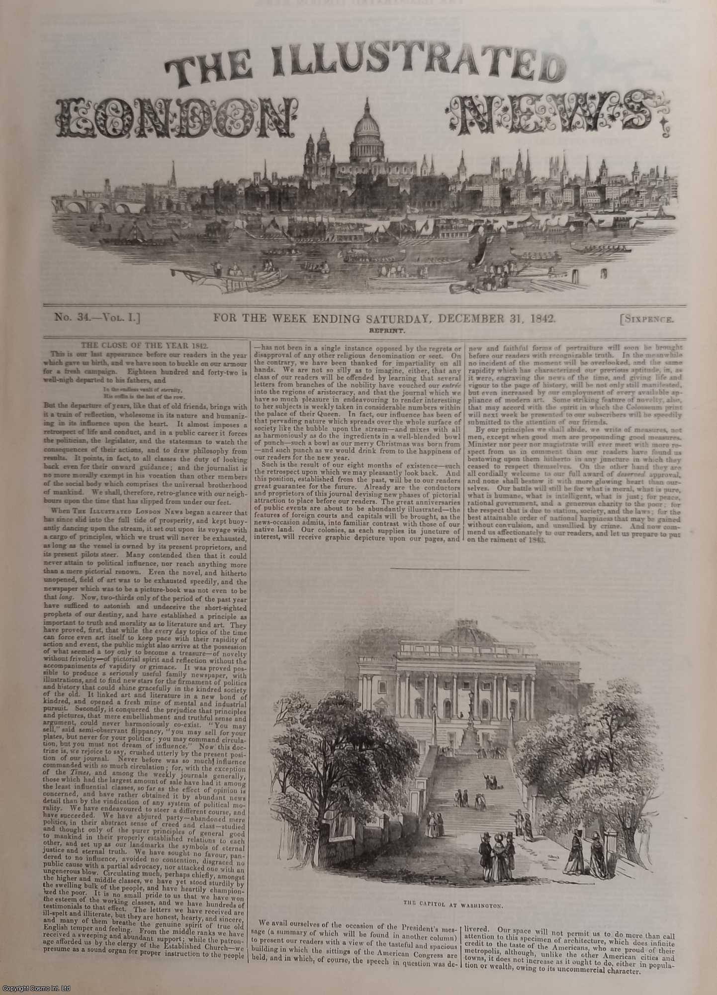 ILLUSTRATED LONDON NEWS - ILN 1842 : Jolly Holly Christmas Words & Music; Christmas Pantomimes by Alfred Crowquill; Thomas Milner Gibson, MP; All contained in a COMPLETE original issue of The Illustrated London News. Issue No 34, December 31, 1842.