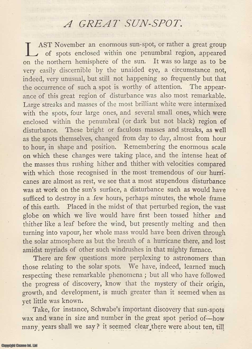 Richard A. Proctor - A Great Sun-Spot. An original article from the Gentleman's Magazine, 1883.