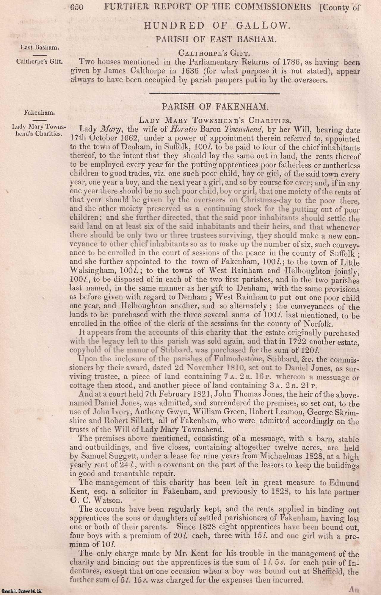 Charity Commissioners - 1835. Parish of Fakenham, Fulmodeston, Kettlestone, Holkham, and others, Norfolk : An original article from the Reports of the Commissioners to Inquire Concerning Charities & Education of the Poor in England and Wales.