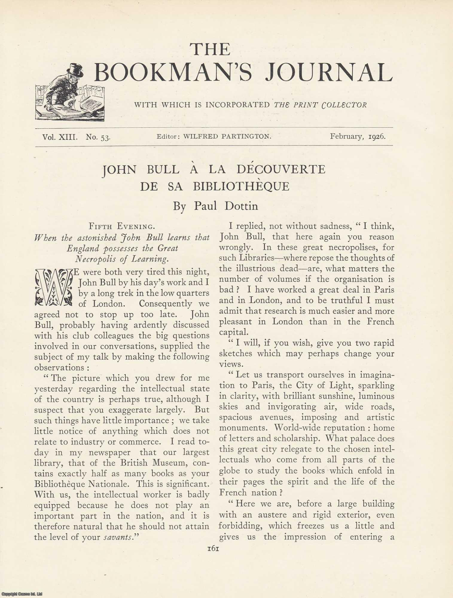 Paul Dottin - John Bull a la decouverte de sa bibliotheque. An original article from The Bookman's Journal.