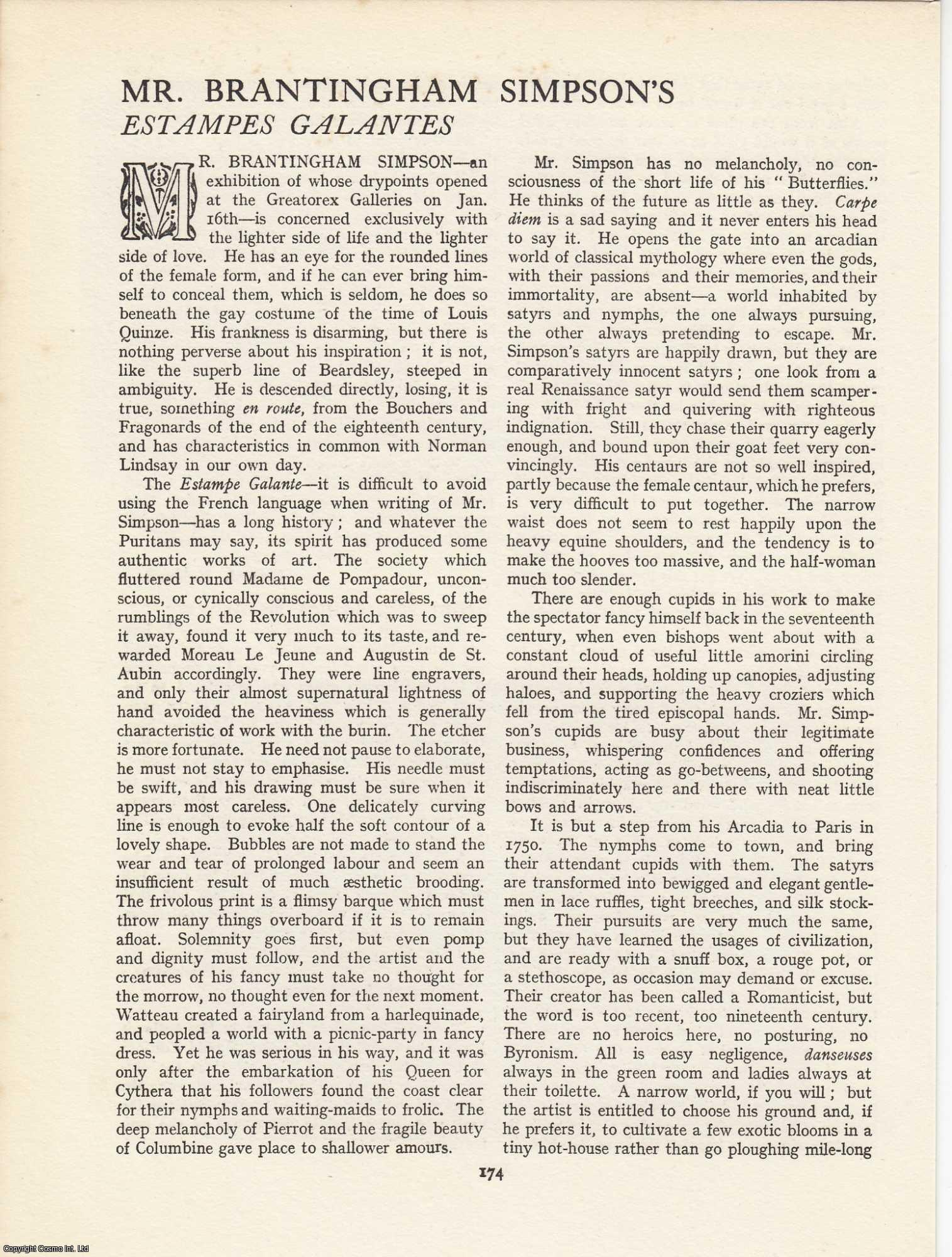 J.L. - Mr. Brantingham Simpson's Estampes Galantes. An original article from The Bookman's Journal.