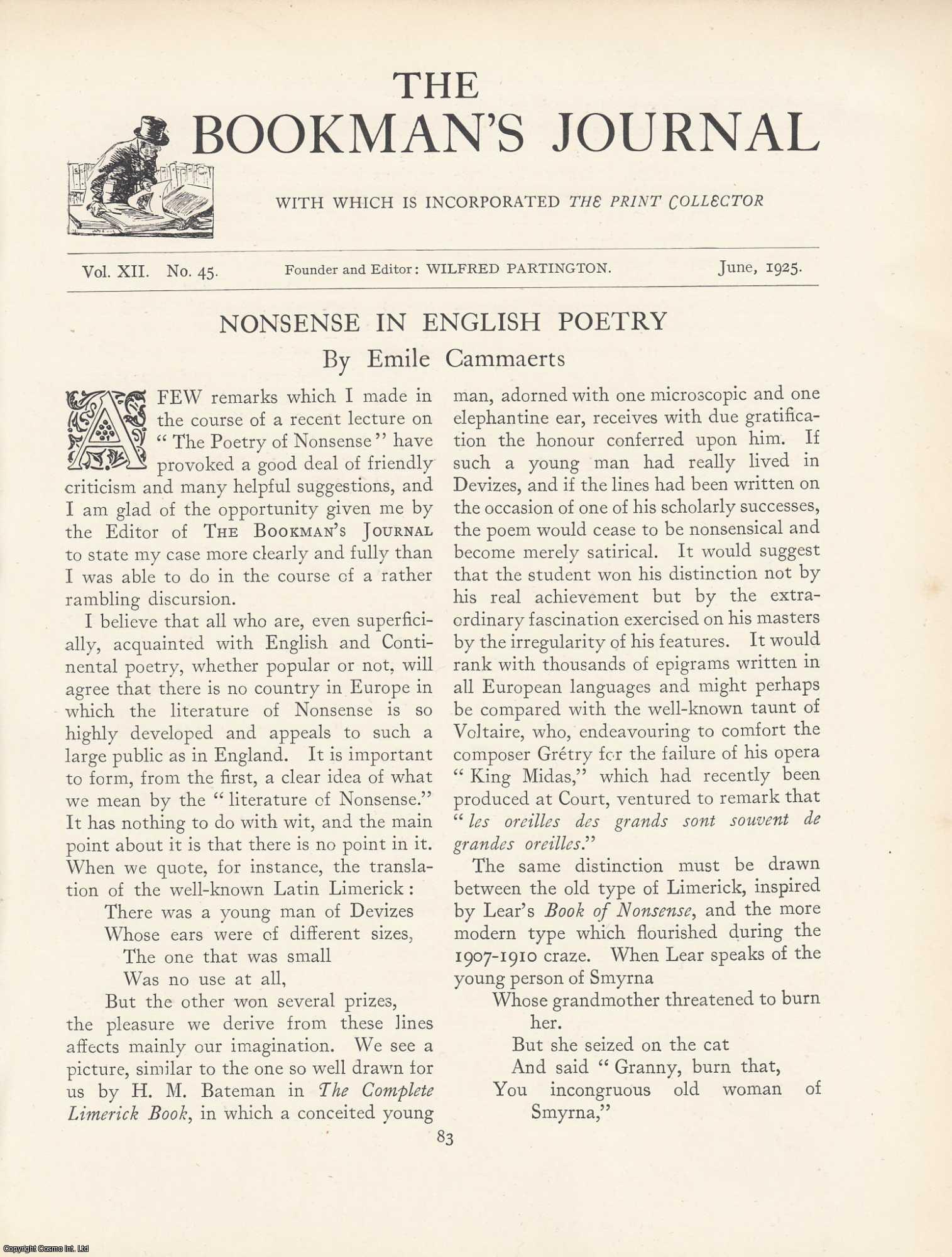 Emile Cammaerts - Nonsense in English Poetry. An original article from The Bookman's Journal.