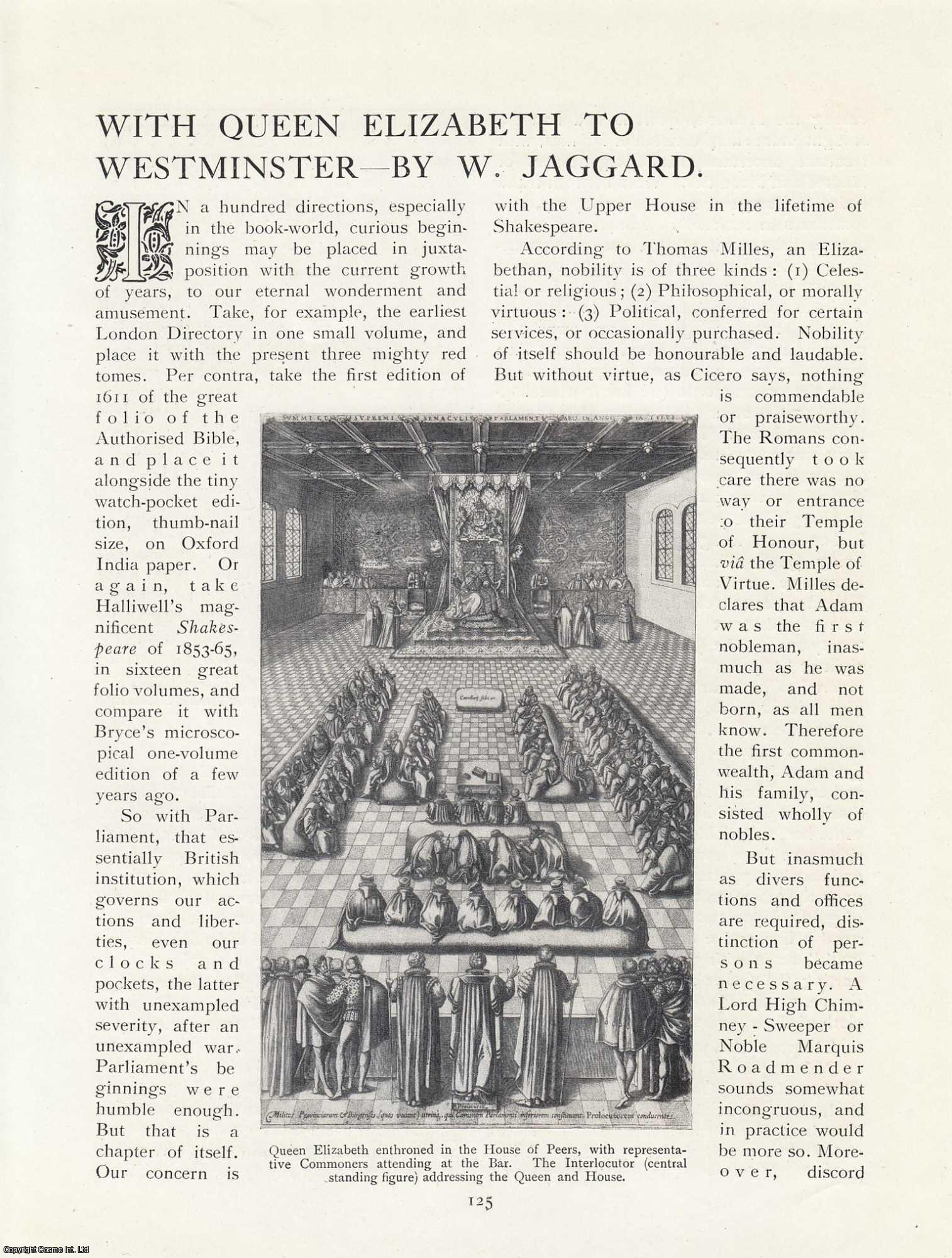 W. Jaggard - With Queen Elizabeth to Westminster. An original article from The Bookman's Journal. Published by Bookman's Journal 1922.