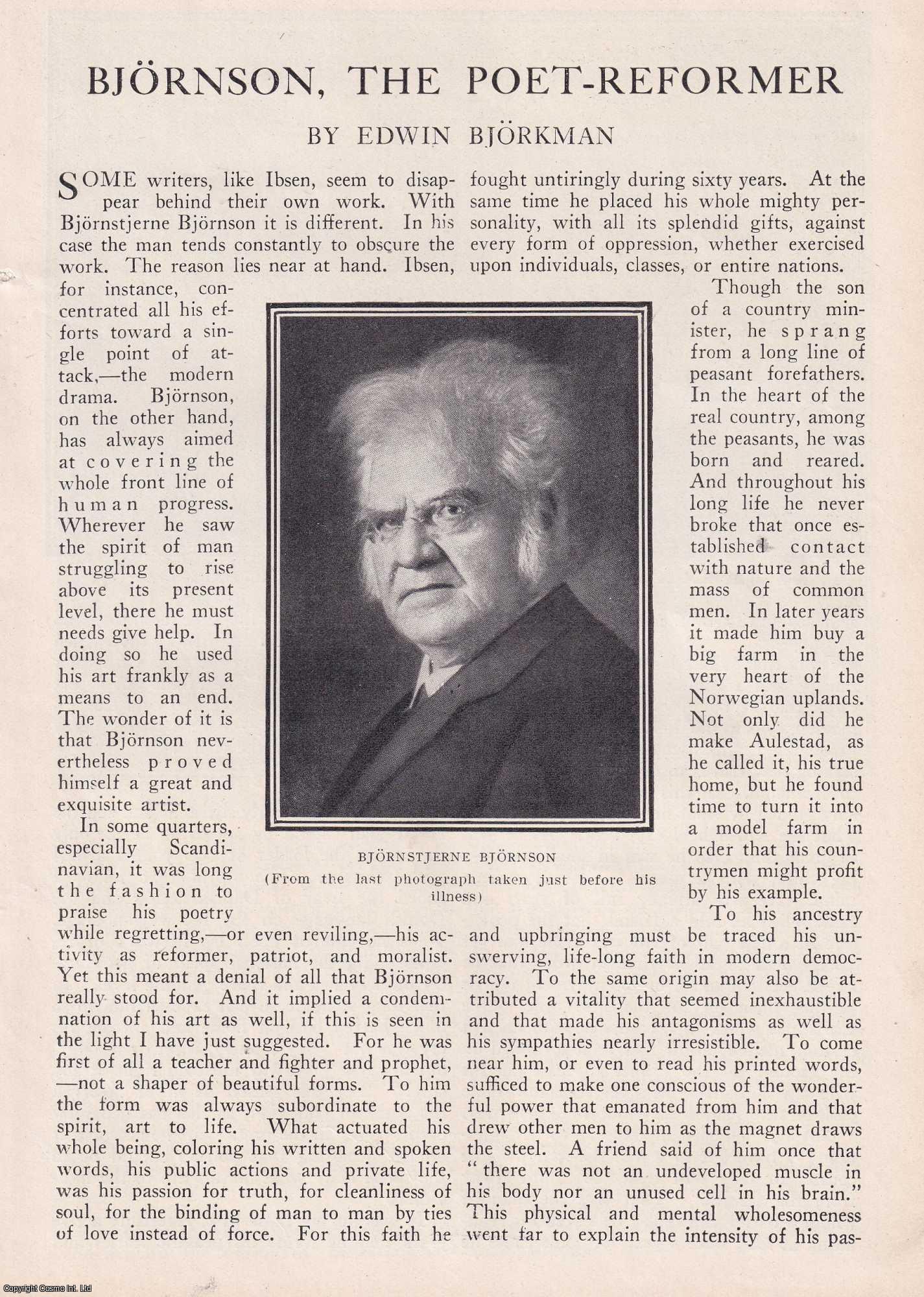Edwin Bjorkman - Bjornson, the Poet-Reformer. An original article from the American Review of Reviews, 1910.