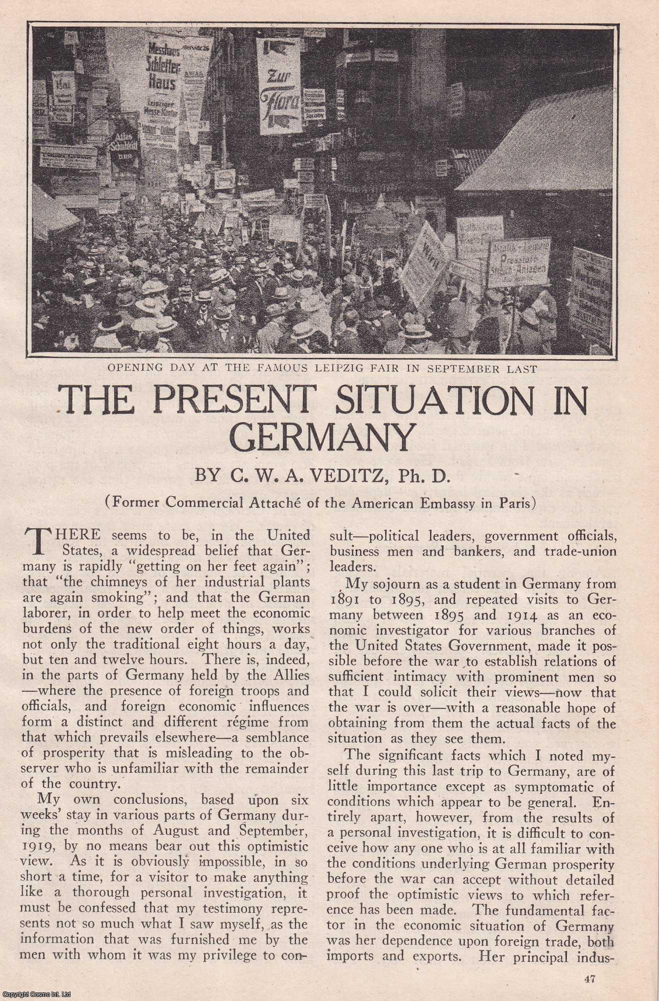 C.W.A. Veditz, Ph.D. - Germany, August & September 1919. The Present Situation in Germany. An original article from the American Review of Reviews, 1920.