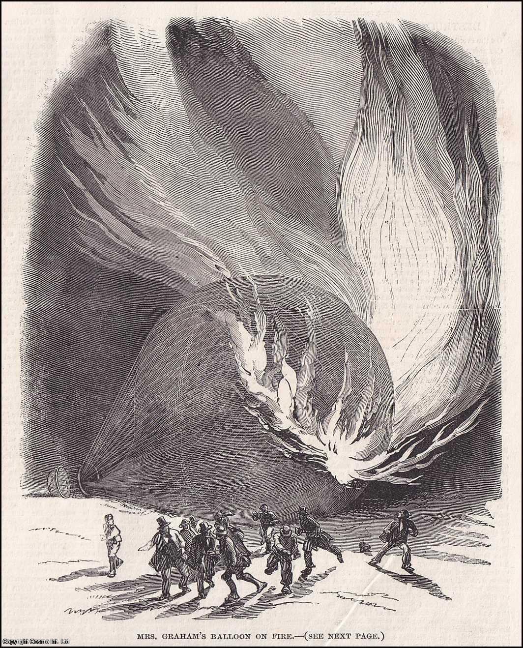 BALLOONING - Destruction of Mrs. Graham's Balloon by fire. An original print from the Illustrated London News, 1850.