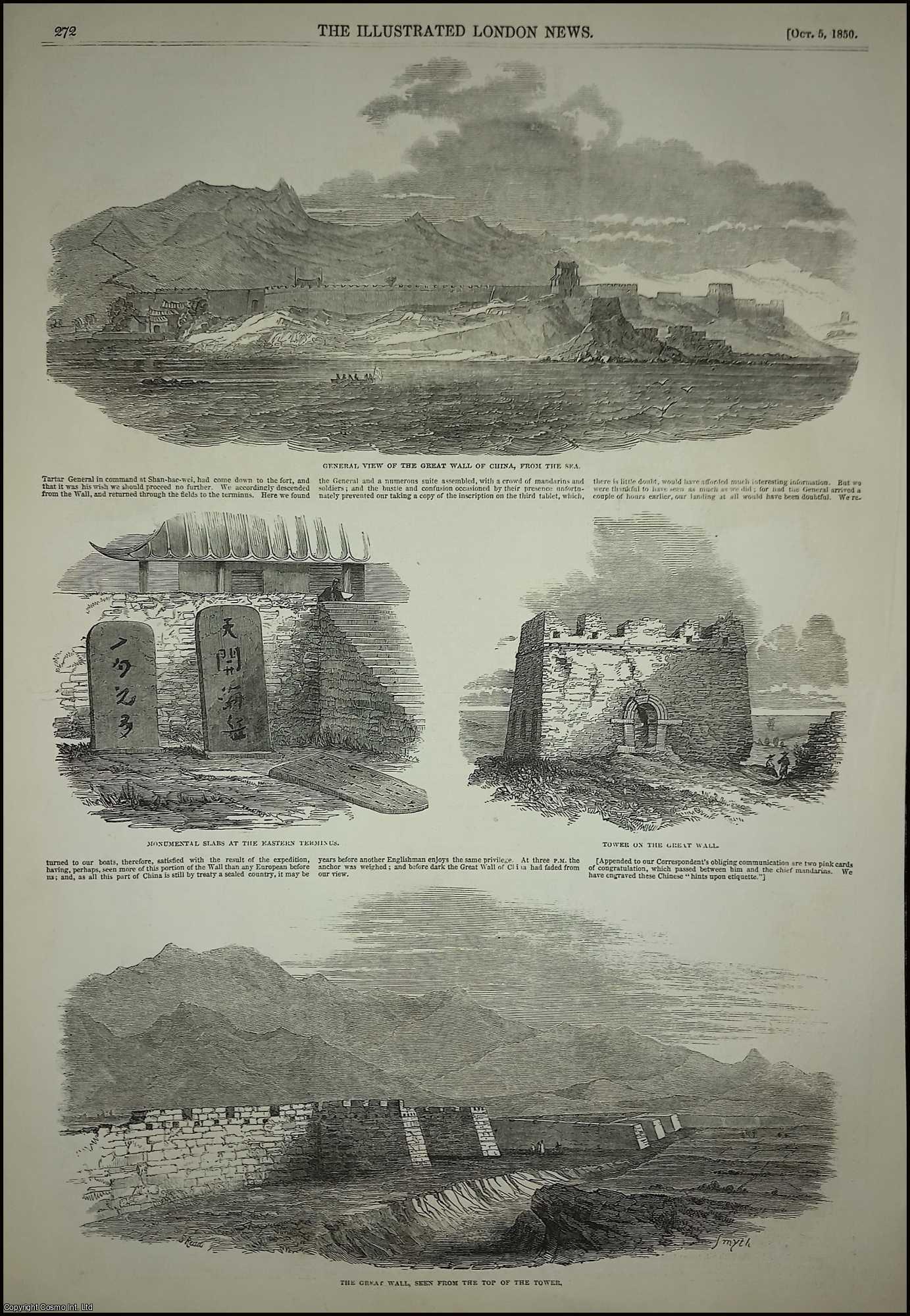 GREAT WALL OF CHINA - A Visit to the Great Wall of China. An original print from the Illustrated London News, 1850.