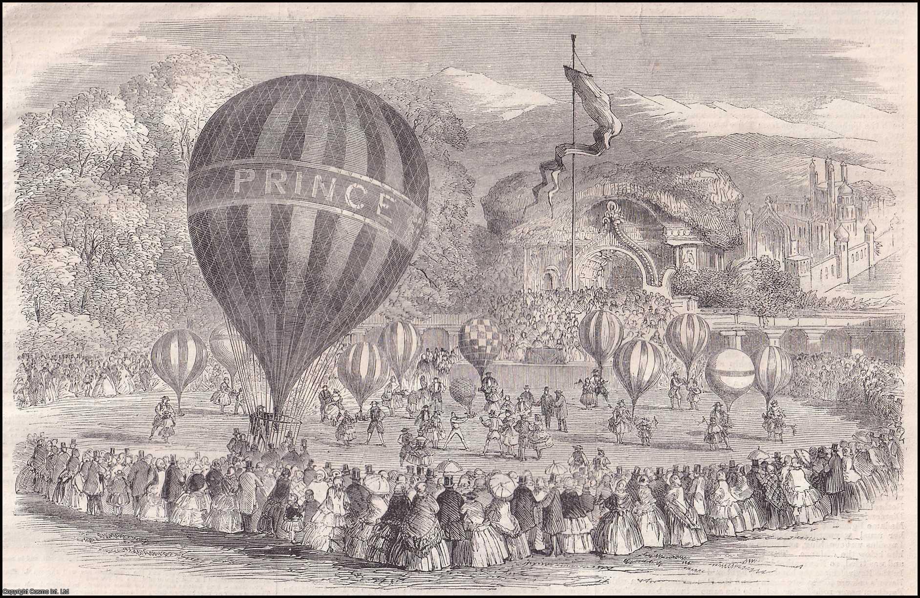 BALLOONING - Ballooning at Cremorne Gardens, London. An original print from the Illustrated London News, 1859.