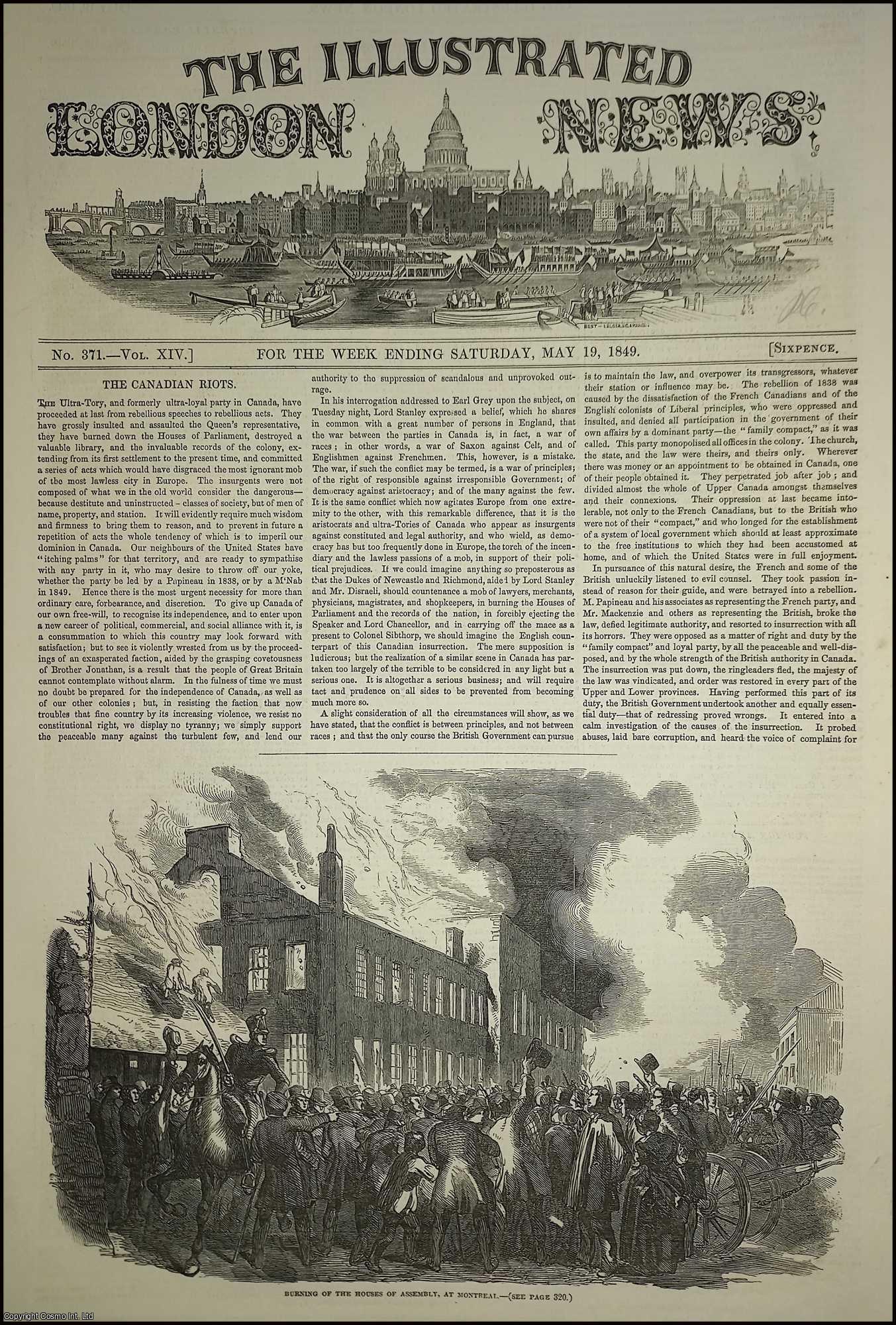 CANADA - The Ultra-Tory Canadian Riots. An original print from the Illustrated London News, 1849.
