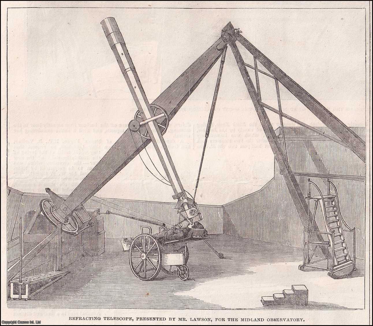 ASTRONOMY - The Henry Lawson Midland Observatory, Nottingham. An original print from the Illustrated London News, 1853.