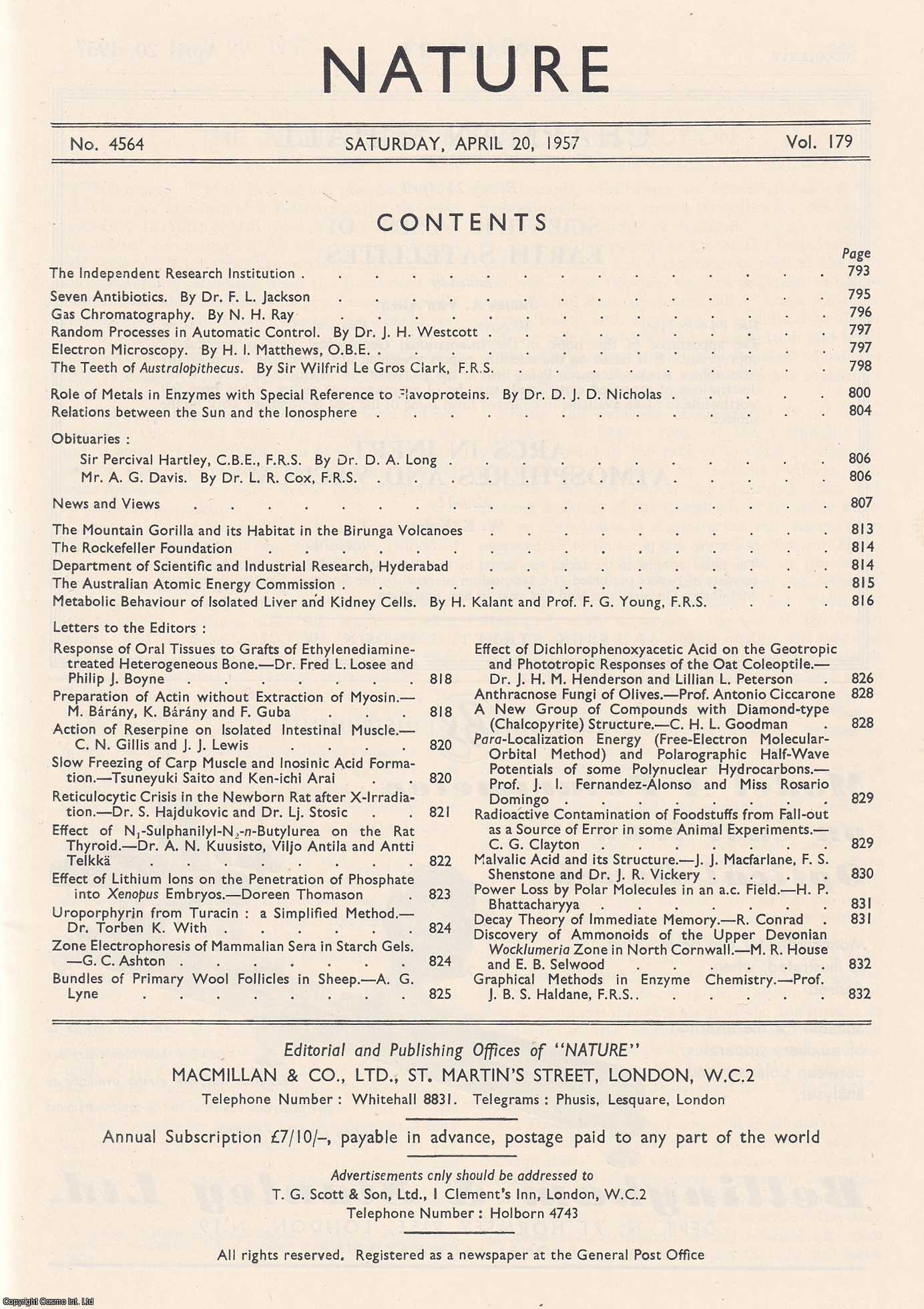NATURE - The Relations between the Sun and the Ionosphere, in Nature, Volume 179, Number 4564. Nature, A Weekly Journal of Science. Saturday, April 20th, 1957.